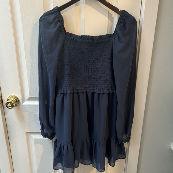 1. State Blue Smock Bodice Ruffle Hem Long Sleeve Minidress Dress, L - Picture 2 of 7